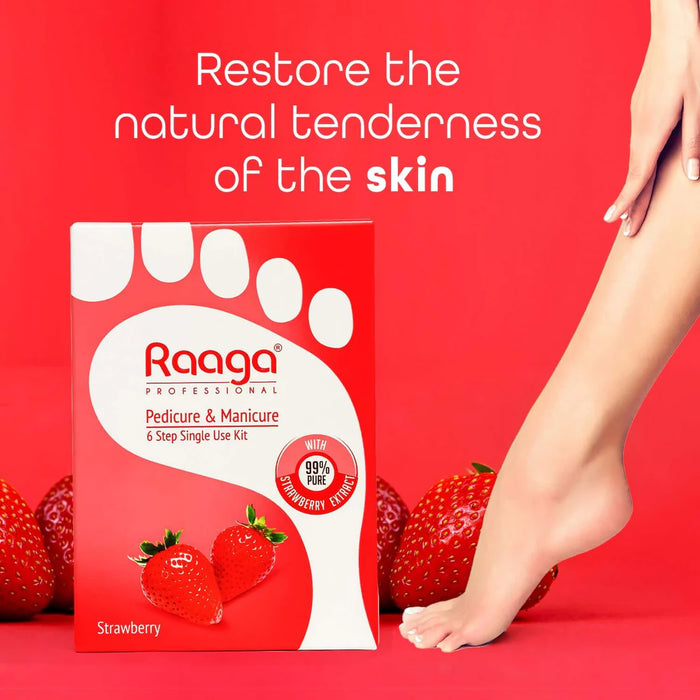 Raaga Professional Strawberry Pedicure and Manicure Kit for Soft & Relaxed Hands and Feet | 99% Pure Strawberry Extract | 6 Sachets | 63 gm
