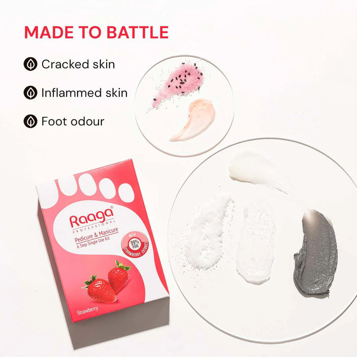 Raaga Professional Strawberry Pedicure and Manicure Kit for Soft & Relaxed Hands and Feet | 99% Pure Strawberry Extract | 6 Sachets | 63 gm