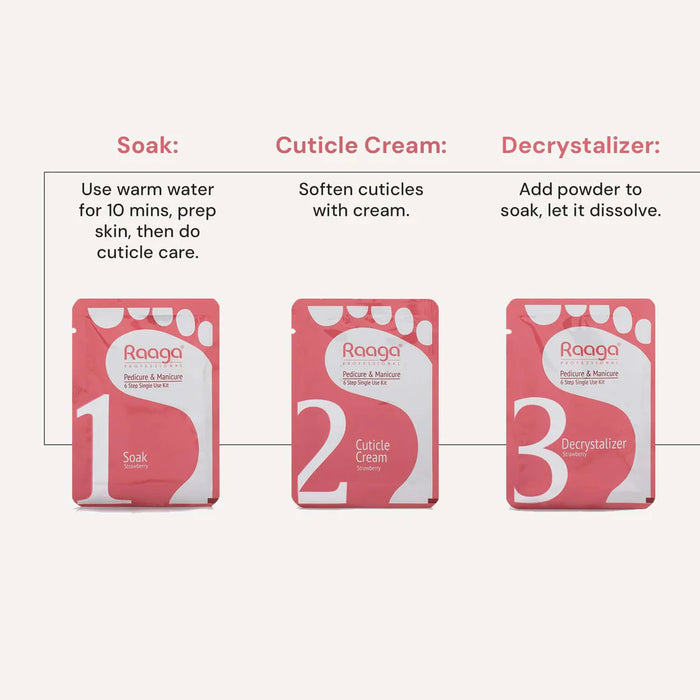 Raaga Professional Strawberry Pedicure and Manicure Kit for Soft & Relaxed Hands and Feet | 99% Pure Strawberry Extract | 6 Sachets | 63 gm