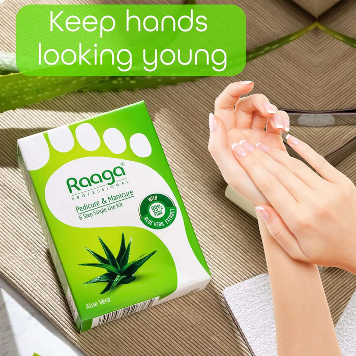 Raaga Professional Aloe Vera Pedicure and Manicure Kit for Soft & Relaxed Hands and Feet | 99% Pure Aloe Vera Extract | 6 Sachets | 63 gm