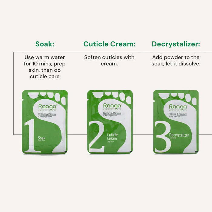 Raaga Professional Aloe Vera Pedicure and Manicure Kit for Soft & Relaxed Hands and Feet | 99% Pure Aloe Vera Extract | 6 Sachets | 63 gm