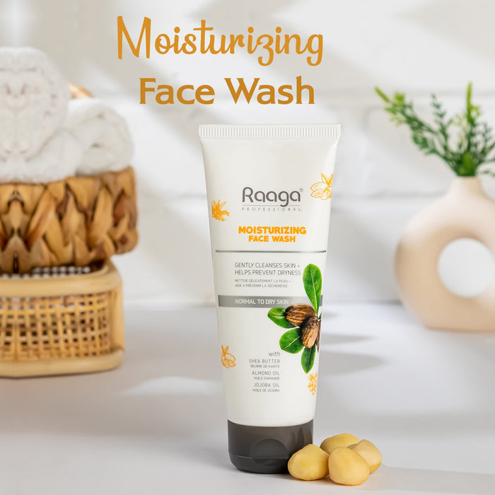 Raaga Professional Moisturizing Face Wash with Shea Butter, Jojoba, and Almond Oil, 80ml | For Normal to Dry Skin