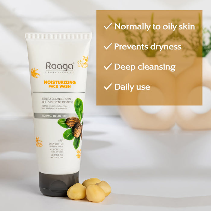 Raaga Professional Moisturizing Face Wash with Shea Butter, Jojoba, and Almond Oil, 80ml | For Normal to Dry Skin