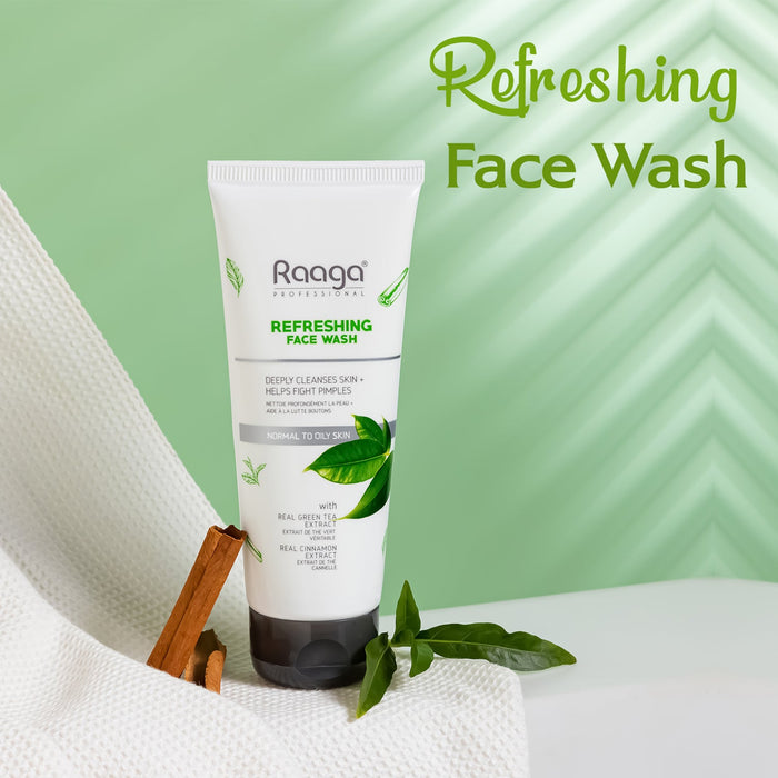 Raaga Professional Refreshing Facewash With Real Green Tea Extract & Cinnamon | For Normal to Oily Skin | 80ml