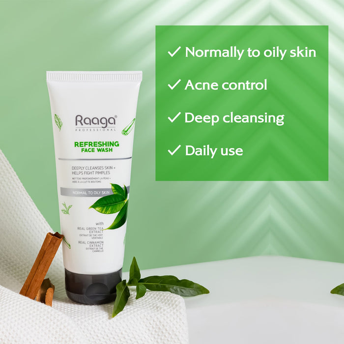 Raaga Professional Refreshing Facewash With Real Green Tea Extract & Cinnamon | For Normal to Oily Skin | 80ml