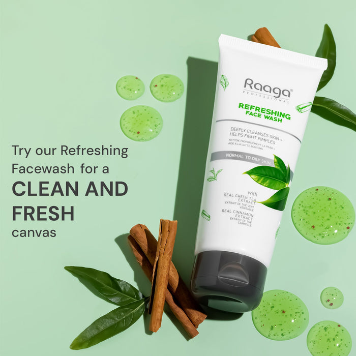 Raaga Professional Refreshing Facewash With Real Green Tea Extract & Cinnamon | For Normal to Oily Skin | 80ml