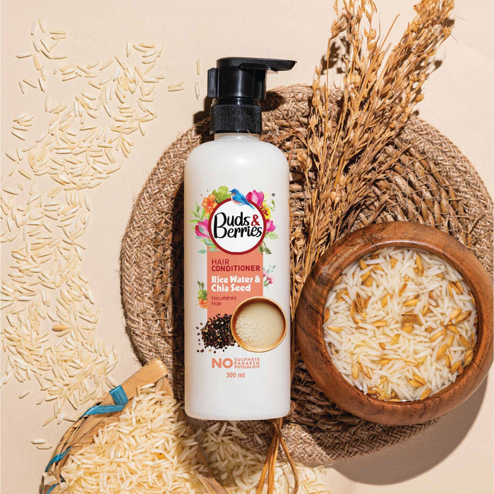 Buds&Berries Rice Water & Chia Seed Hair Conditioner for 180 hrs of Conditioning & Nourishment - 300 ml