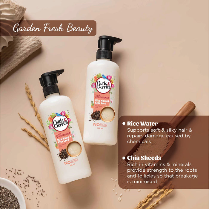 Buds&Berries Rice Water & Chia Seed Hair Conditioner for 180 hrs of Conditioning & Nourishment - 300 ml