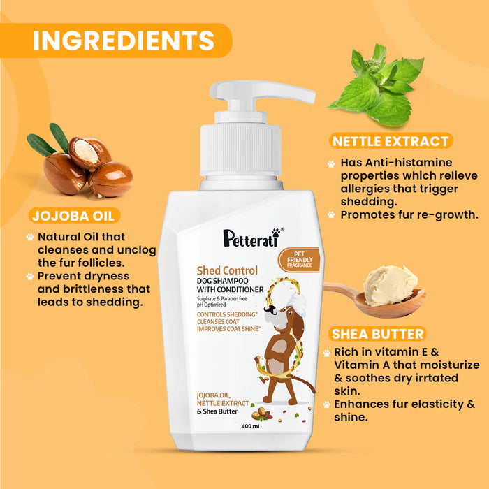 Petterati Shed Control Shampoo | Dog Hairfall Shampoo | Reduces Excessive Shedding for Dogs | 400ml