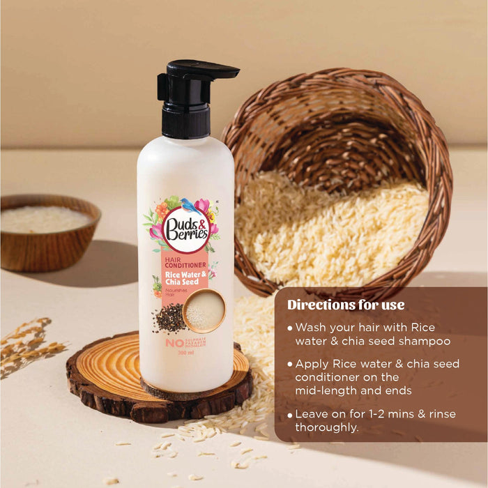 Buds&Berries Rice Water & Chia Seed Hair Conditioner for 180 hrs of Conditioning & Nourishment - 300 ml