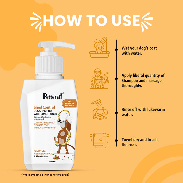 Petterati Shed Control Shampoo | Dog Hairfall Shampoo | Reduces Excessive Shedding for Dogs | 400ml