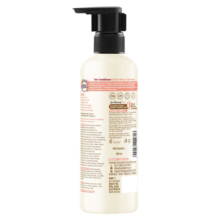 Buds&Berries Rice Water & Chia Seed Hair Conditioner for 180 hrs of Conditioning & Nourishment - 300 ml