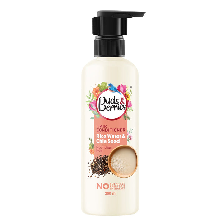 Buds&Berries Rice Water & Chia Seed Hair Conditioner for 180 hrs of Conditioning & Nourishment - 300 ml