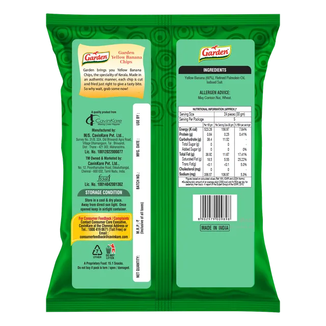 Garden Yellow Banana Chips 150g – Crunchy South Indian Snack | Perfect for Tea-Time, Travel & Light Munching (Pack of 6)