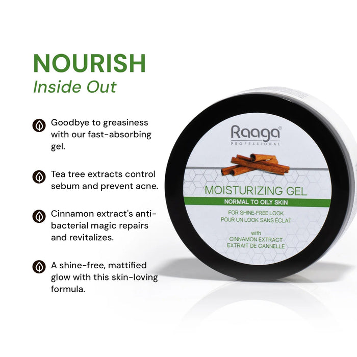 Raaga Professional Moisturizing Gel with Cinnamon & Tea Tree Extract, 50g | Shine-Free Hydration for Normal to Oily Skin