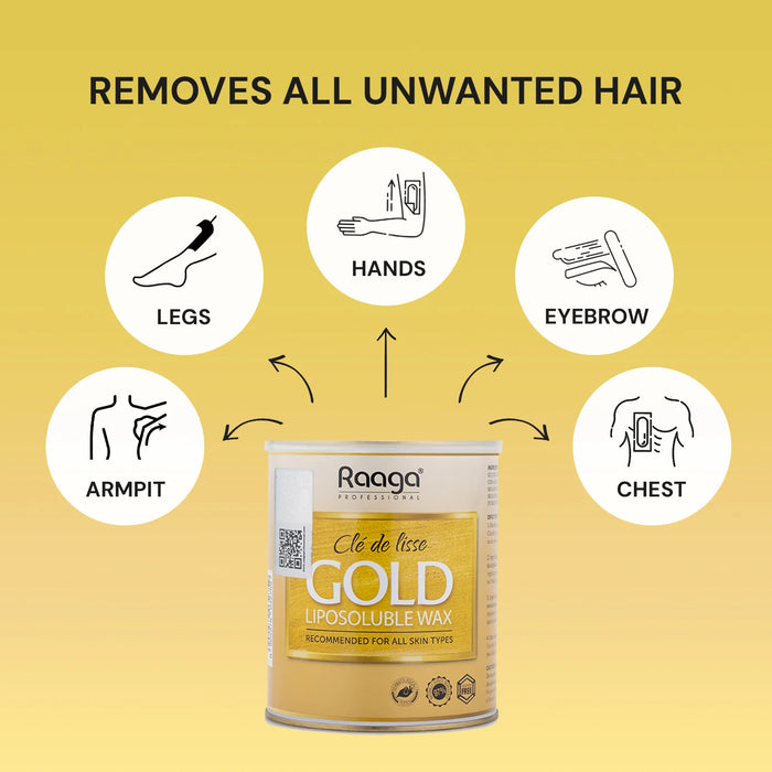 Raaga Professional Gold Liposoluble Body Wax (Metallic Wax) | Dermatologically Tested, Colophony Free (800 ml)