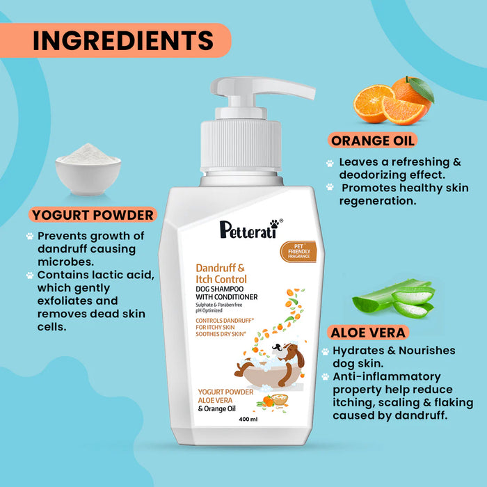 Petterati Dog Dandruff Shampoo | Anti-Dandruff Formula for Healthy Dog Coats | 400ml