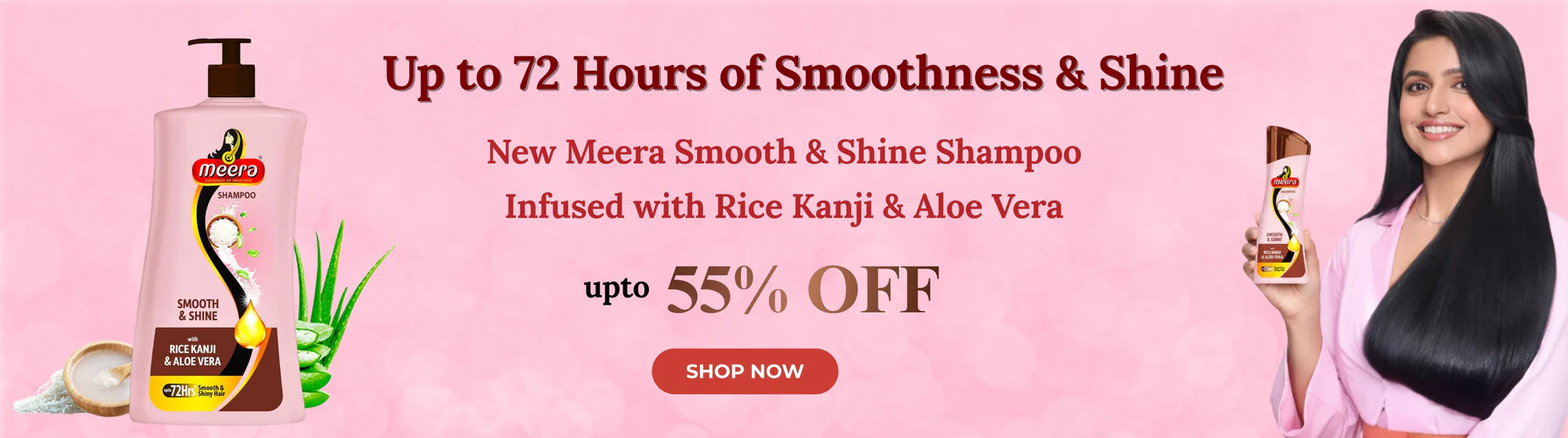 CavinKart banner showing Meera smooth & shiny hair care offer with up to 72 hours smoothness