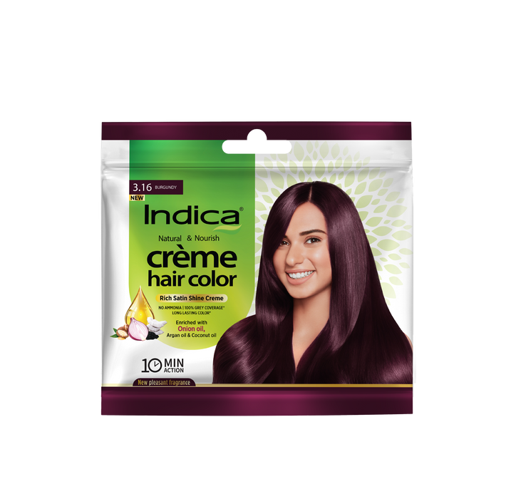 Indica Crème 10 Minutes Hair Color, Burgundy (20g + 20ml) | 100% Grey Coverage | Ammonia-Free | Long Lasting Colour | Enriched with Walnut Oil &amp; Silk Proteins (Pack of 10)