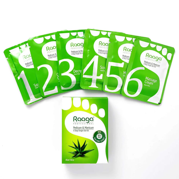 Raaga Professional Aloe Vera Pedicure and Manicure Kit for Soft & Relaxed Hands and Feet | 99% Pure Aloe Vera Extract | 6 Sachets | 63 gm