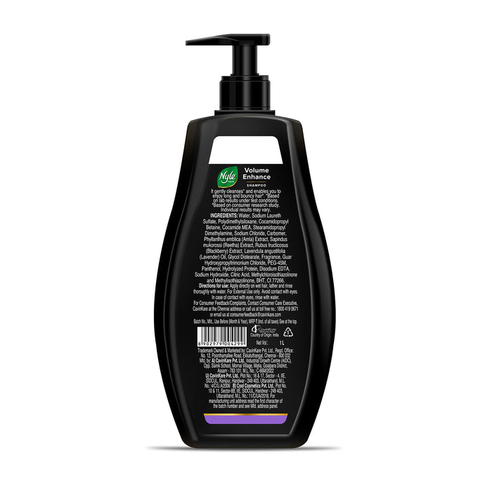Nyle Naturals Volume Enhance Shampoo |For Voluminous Hair |With Reetha, Blackberry & Amla |Gentle & Soft Shampoo For Men & Women, 1L