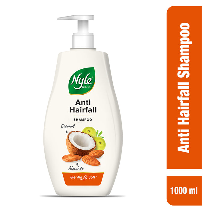 Nyle Naturals Anti-Hairfall Shampoo | For Hairfall Control | With Coconut Milk, Badam and Amla |Gentle & Soft Shampoo For Men & Women |1L