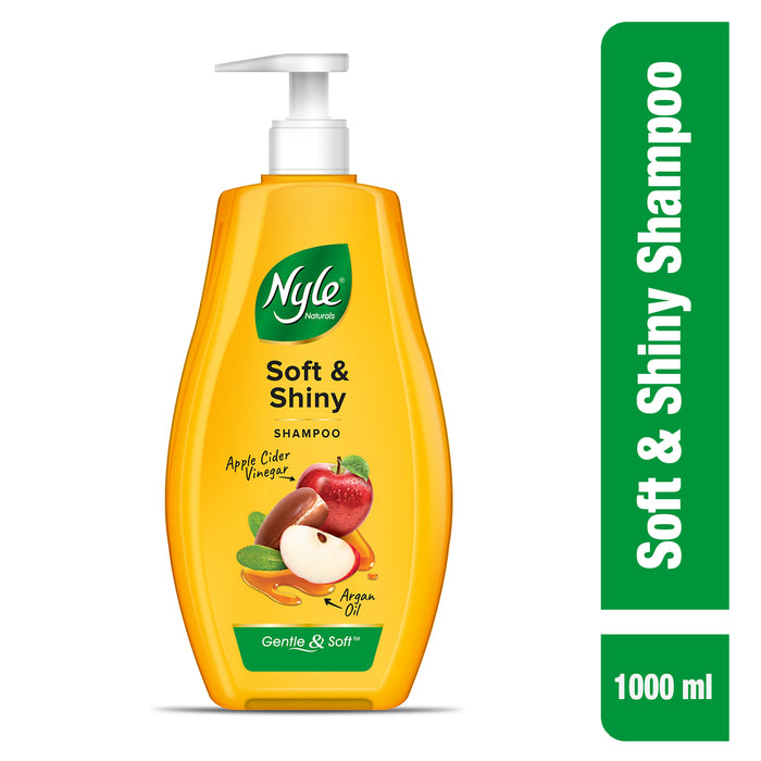 Nyle Naturals Soft & Shiny Shampoo | For Soft Hair | With Apple Cider Vinegar and Argan Oil |Gentle & Soft Shampoo, pH Balanced and Paraben Free, For Men and Women, 1L