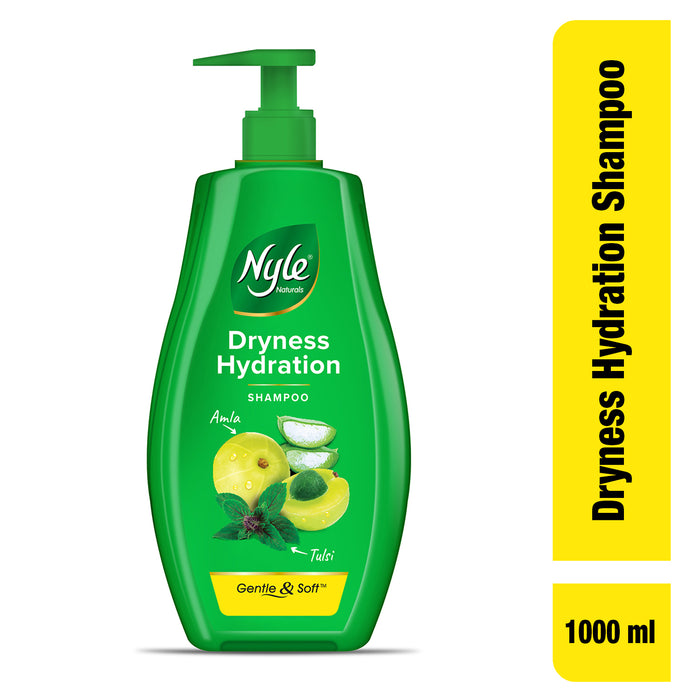 Nyle Naturals Dryness Hydration Shampoo| For Dry & Frizz Free Hair | With Tulsi, Amla and Aloe Vera|Gentle & Soft Shampoo | For Men & Women | 1L