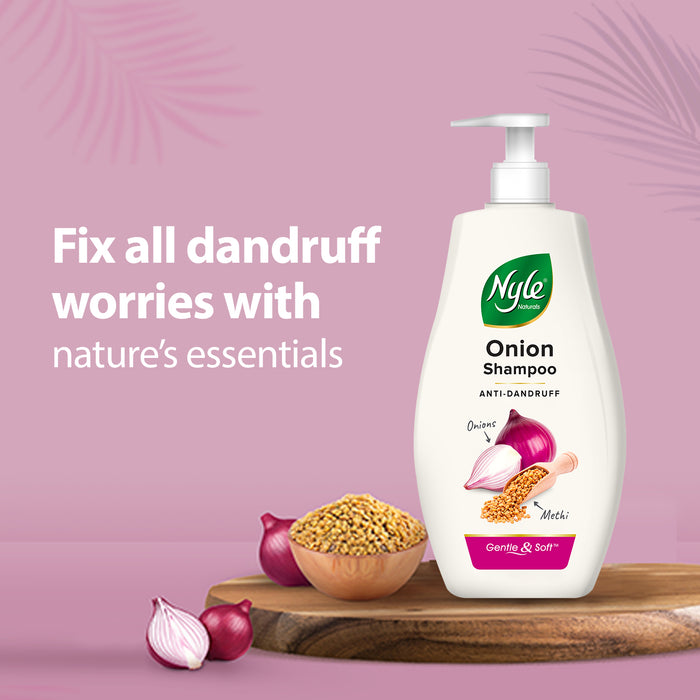 Nyle Naturals Anti Dandruff Onion Shampoo|For Dandruff Free Hair |Enriched With Onion & Fenugreek |Gentle & Soft Shampoo For Men & Women, 1 L