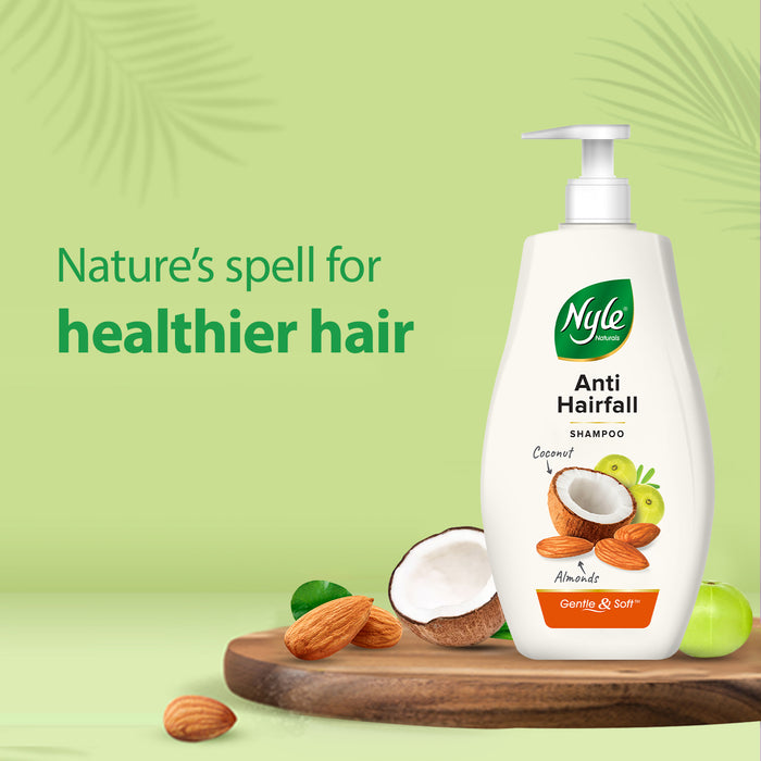 Nyle Naturals Anti-Hairfall Shampoo | For Hairfall Control | With Coconut Milk, Badam and Amla |Gentle & Soft Shampoo For Men & Women |400ml