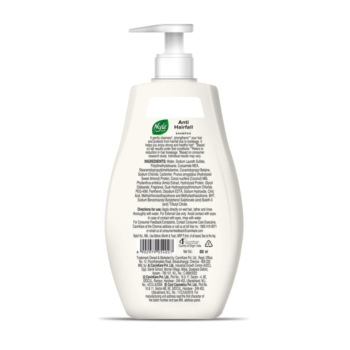Nyle Naturals Anti-Hairfall Shampoo | For Hairfall Control | With Coconut Milk, Badam and Amla |Gentle & Soft Shampoo For Men & Women |800ml