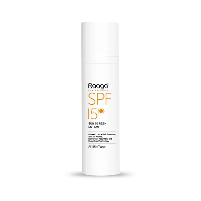 Raaga Professional Sunscreen Lotion SPF 15, 55ml | PA++++ | UVA & UVB Protection | Non-Greasy, Sweatproof, Waterproof Formula