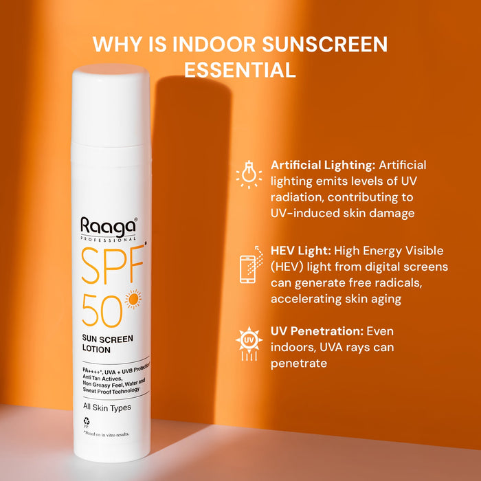 Raaga Professional Sunscreen Lotion SPF 50, 55ml | PA++++ | Broad-Spectrum UVA & UVB Protection | Non-Greasy, Sweatproof & Waterproof