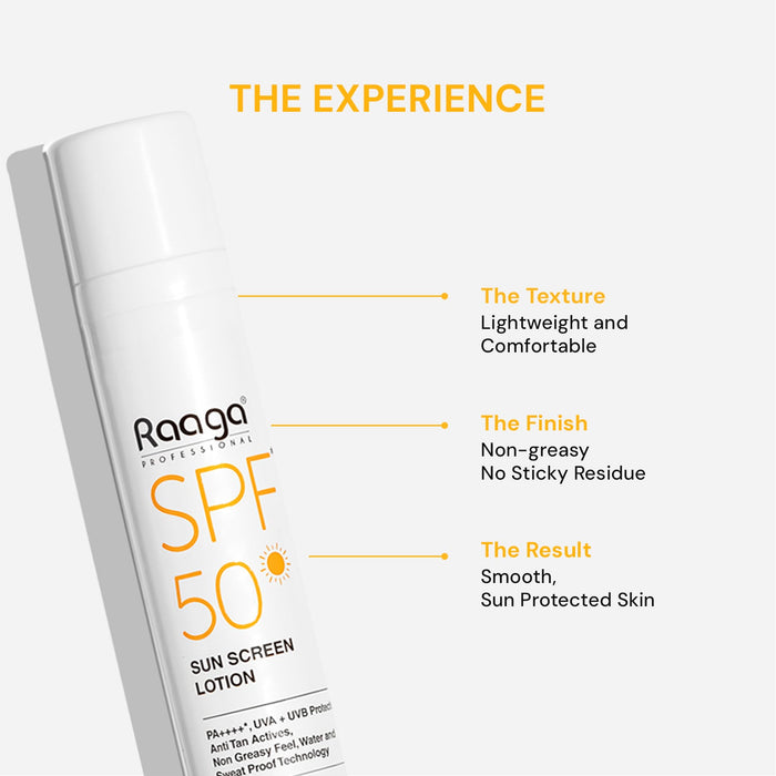 Raaga Professional Sunscreen Lotion SPF 50, 55ml | PA++++ | Broad-Spectrum UVA & UVB Protection | Non-Greasy, Sweatproof & Waterproof