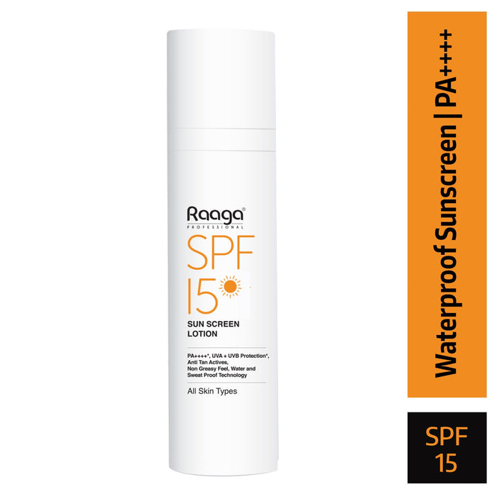 Raaga Professional Sunscreen Lotion SPF 15, 55ml | PA++++ | UVA & UVB Protection | Non-Greasy, Sweatproof, Waterproof Formula