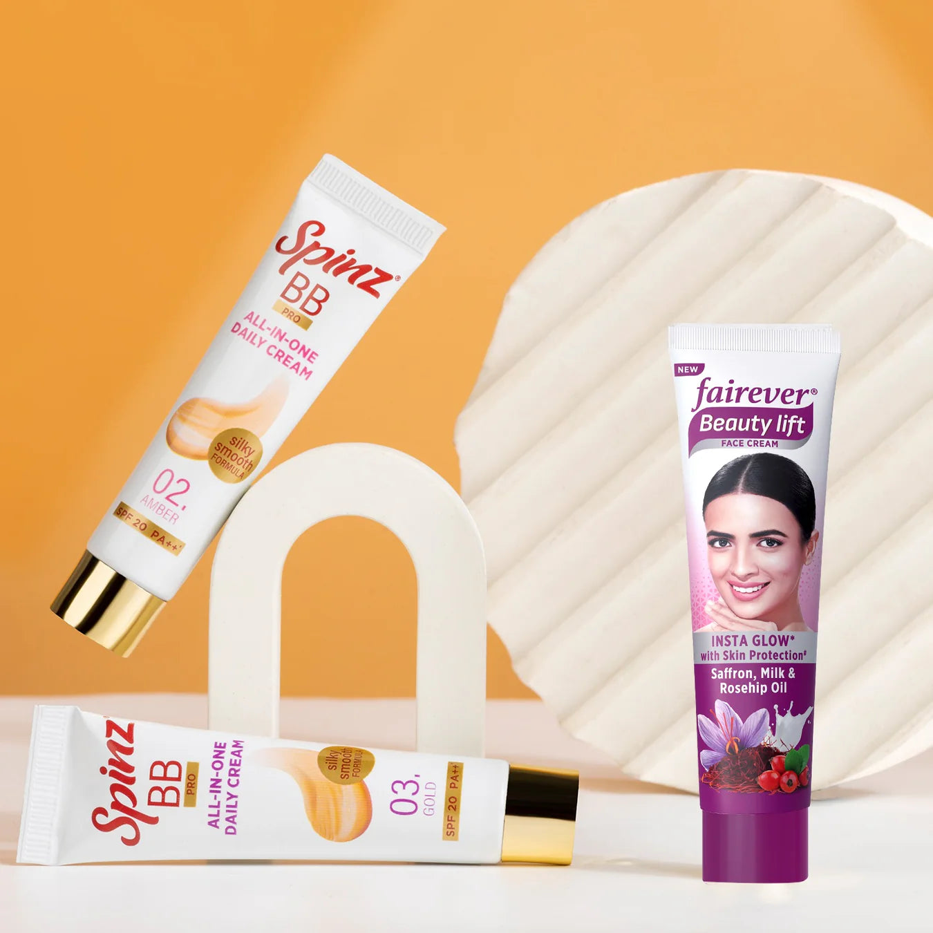 :Spinz BB all-in-one daily cream and Fairever Beauty Lift face cream products display banner on CavinKart