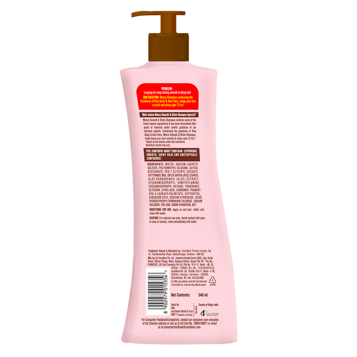 Meera Smooth & Shiny Shampoo with Rice Kanji & Aloe Vera, 340ml | Up to 72H Smoothness & Shine | For Men & Women
