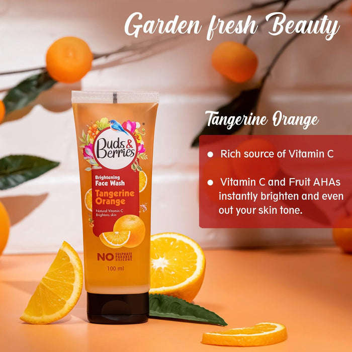 Brightening Tangerine Orange Face Wash With Natural Vitamin C for Glowing Skin | pH Balanced Gentle Facewash | No Sulphate, No Paraben (100 ml) - Buds&Berries