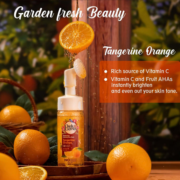 Brighthening Tangerine Orange Foaming Face Wash with Silicone Brush , No Sulphate, No Paraben, No Phthalate - 150ml - Buds&Berries