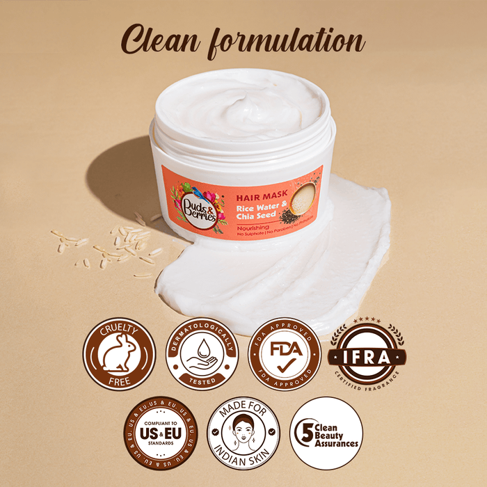 Buds & Berries Rice Water and Chia Seeds Nourishing Hair Mask | Strengthens & Nourishes Hair | 120 Hours of Conditioning | NO Sulphate, NO Paraben | 200ml - Cavinkart