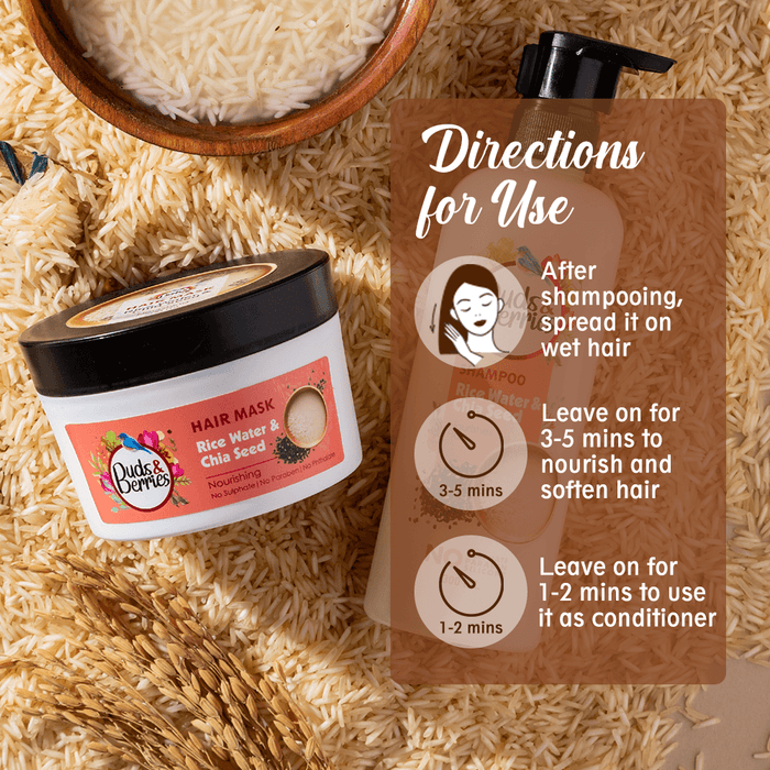 Buds & Berries Rice Water and Chia Seeds Nourishing Hair Mask | Strengthens & Nourishes Hair | 120 Hours of Conditioning | NO Sulphate, NO Paraben | 200ml - Cavinkart