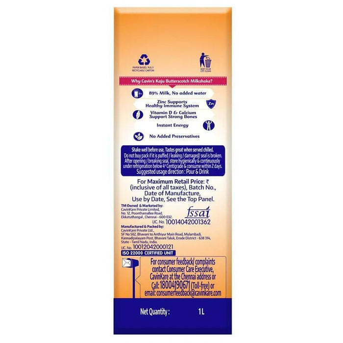 Cavin’s Kaju Butterscotch Milkshake, 1L| Kaju Butterscotch Milkshake - Cavinkart