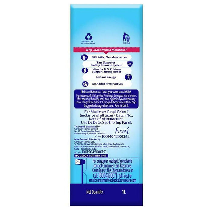 Cavin's Vanilla Milkshake, 1L | Vanilla Milkshake - Cavinkart