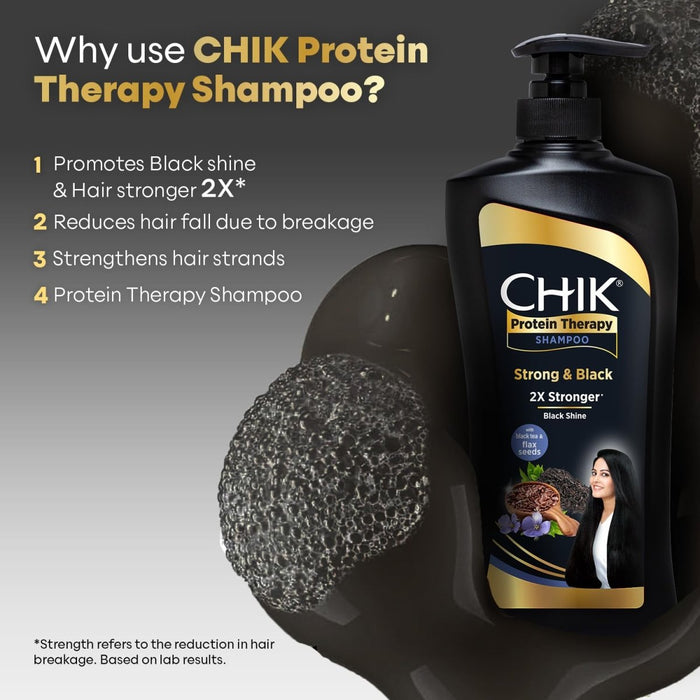Chik Protein Therapy Thick and Glossy Shampoo | With the Goodness of Badam Protein, Bhringraj Oil, and Black Tea for Gorgeous, Shiny Hair 1L - Cavinkart