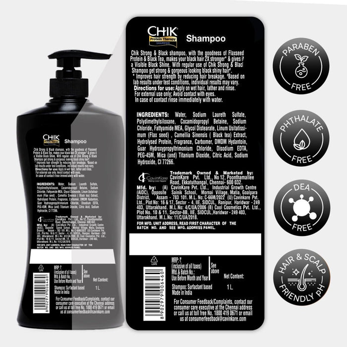 Chik Protein Therapy Thick and Glossy Shampoo | With the Goodness of Badam Protein, Bhringraj Oil, and Black Tea for Gorgeous, Shiny Hair 1L - Cavinkart