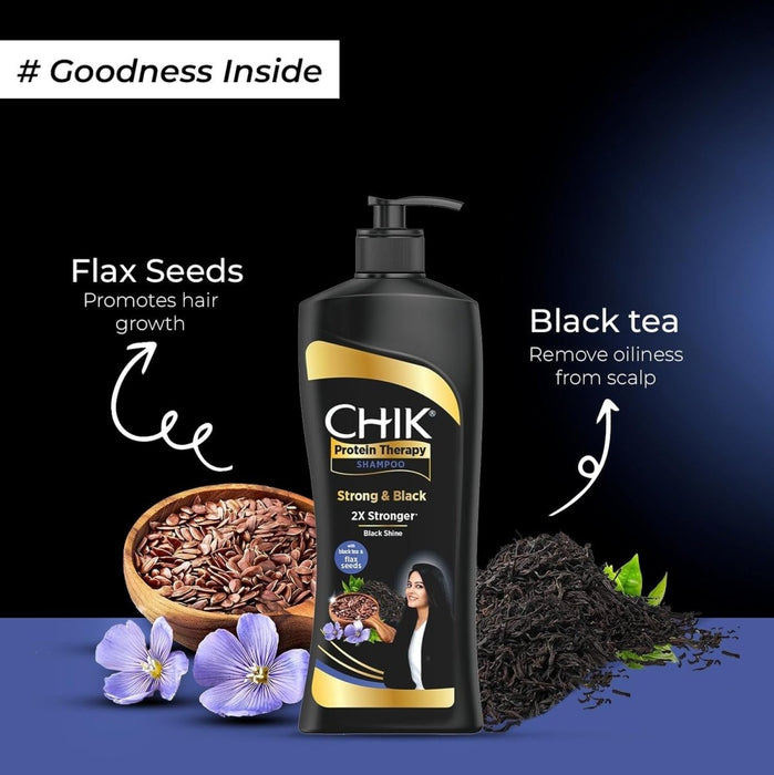 Chik Protein Therapy Thick and Glossy Shampoo | With the Goodness of Badam Protein, Bhringraj Oil, and Black Tea for Gorgeous, Shiny Hair 340 ml - Cavinkart
