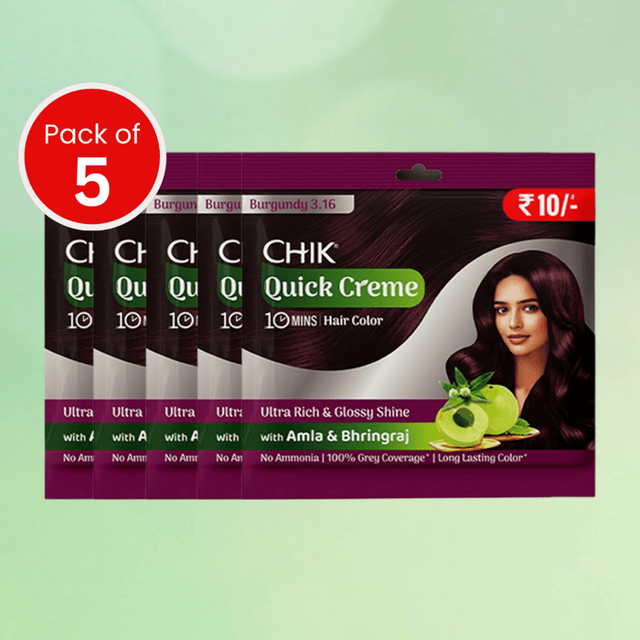 Chik Quick Crème Hair Color 24 gm | Burgundy | Ammonia Free Hair Color (Pack of 5) - Cavinkart