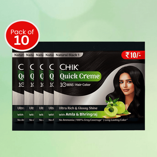 Chik Quick Crème Hair Color 24 gm | Natural Black | Ammonia Free Hair Color (Pack of 10) - Cavinkart