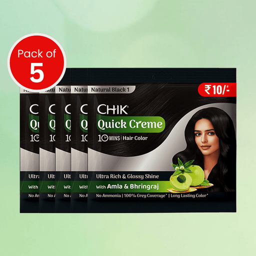 Chik Quick Crème Hair Color 24 gm | Natural Black | Ammonia Free Hair Color (Pack of 5) - Cavinkart