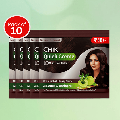 Chik Quick Crème Hair Color 24 gm | Natural Brown | Ammonia Free Hair Color (Pack of 10) - Cavinkart